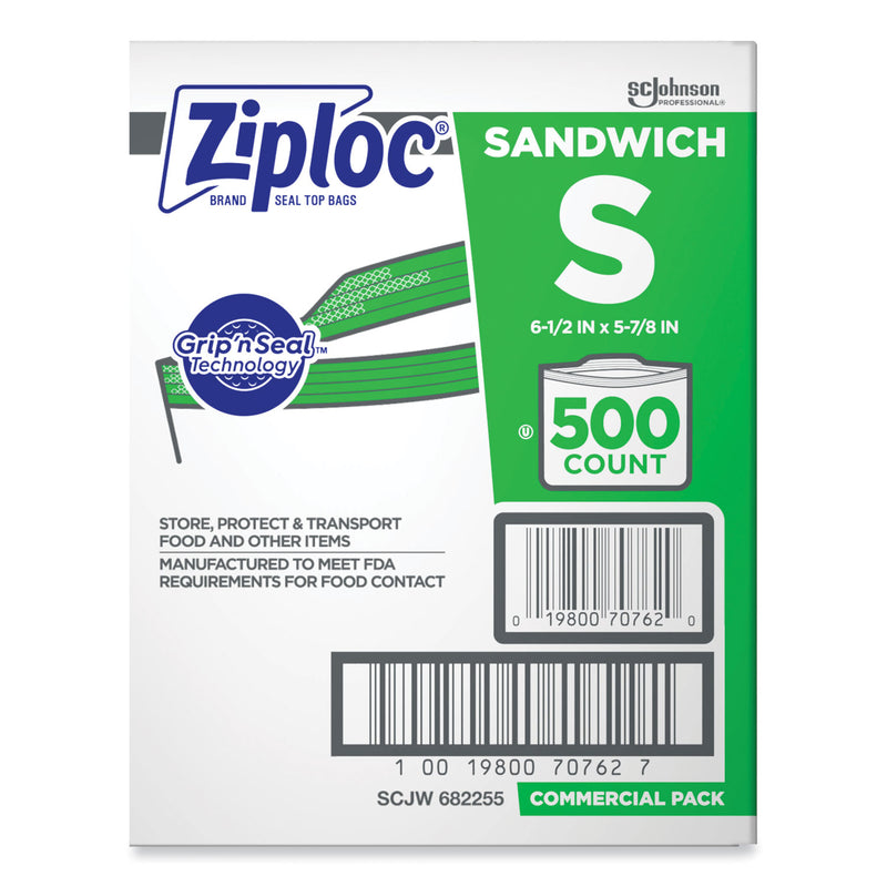 Ziploc Resealable Sandwich Bags, 1.2 mil, 6.5" x 6", Clear, 500/Box