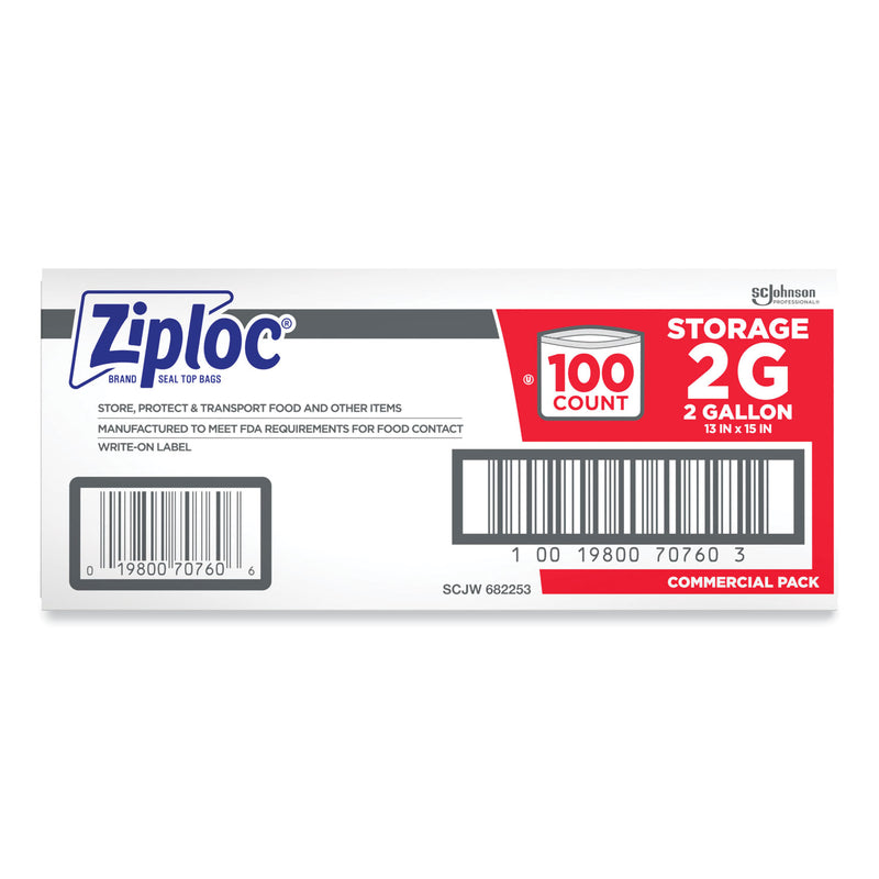 Ziploc Double Zipper Storage Bags, 2 gal, 1.75 mil, 15" x 13", Clear, 100/Carton