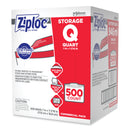 Ziploc Double Zipper Storage Bags, 1 qt, 1.75 mil, 7" x 7.75", Clear, 500/Box