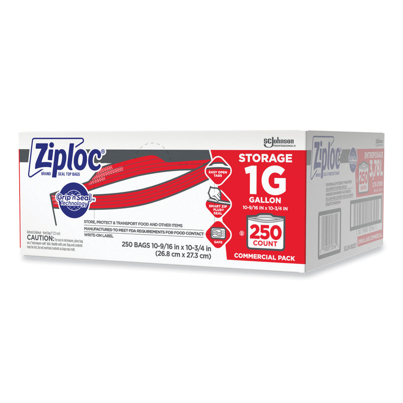 Ziploc Double Zipper Storage Bags, 1 gal, 1.75 mil, 10.56" x 10.75", Clear, 250/Box