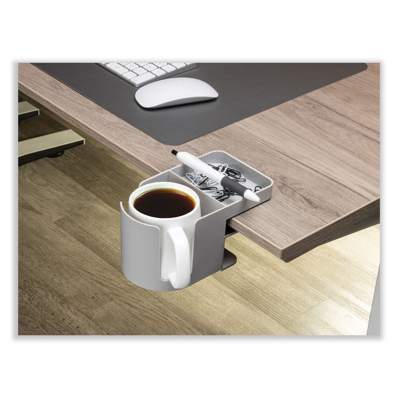 deflecto Standing Desk Cup Holder Organizer, Two Sections, 3.94 x 7.04 x 3.54, Gray