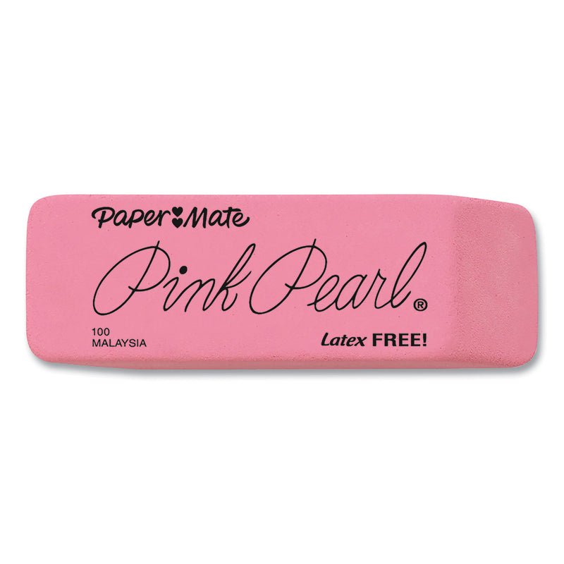 Paper Mate Pink Pearl Eraser, For Pencil Marks, Rectangular Block, Medium, Pink, 24/Box