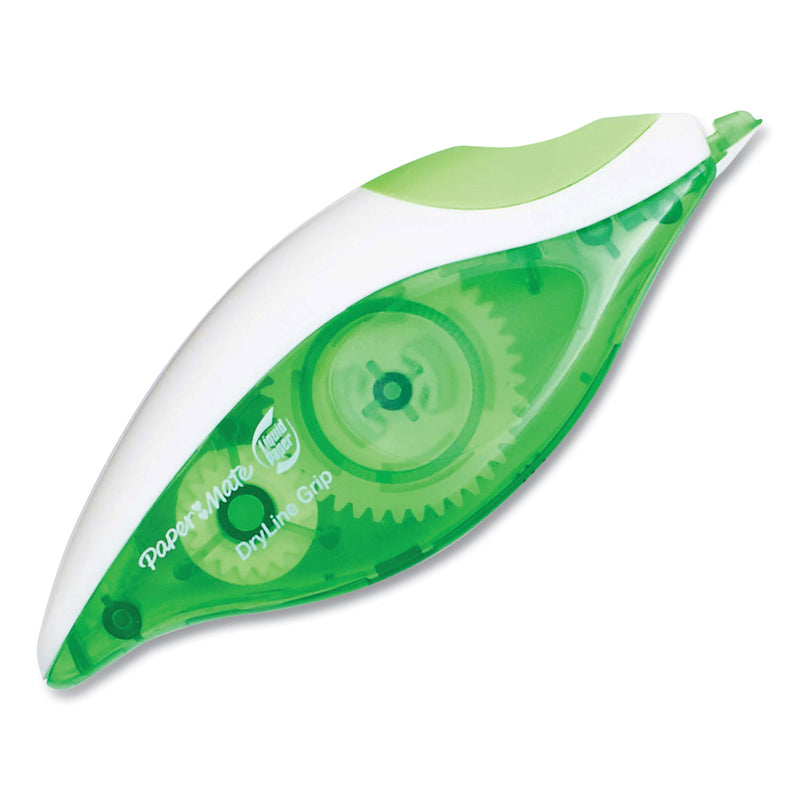 Paper Mate DryLine Grip Correction Tape, Non-Refillable, Gray/Green Applicator, 0.2" x 335"