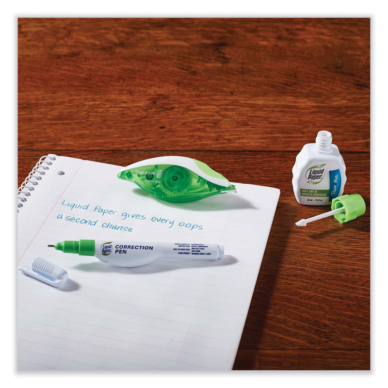 Paper Mate DryLine Grip Correction Tape, Non-Refillable, Gray/Green Applicator, 0.2" x 335", 2/Pack