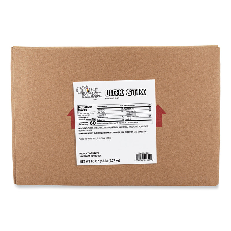 Office Snax Lick Stix Suckers, Randomly Assorted Flavors, 5 lb Bag