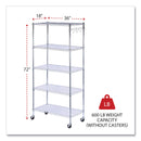 Alera 5-Shelf Wire Shelving Kit with Casters and Shelf Liners, 36w x 18d x 72h, Silver