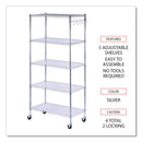 Alera 5-Shelf Wire Shelving Kit with Casters and Shelf Liners, 36w x 18d x 72h, Silver