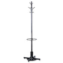 Safco Metal Costumer with Umbrella Holder, Four Ball-Tipped Double-Hooks, 21w x 21d x 70h, Black