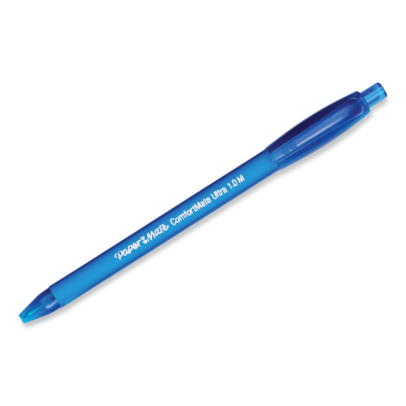 Paper Mate ComfortMate Ultra Ballpoint Pen, Retractable, Medium 1 mm, Blue Ink, Blue Barrel, Dozen
