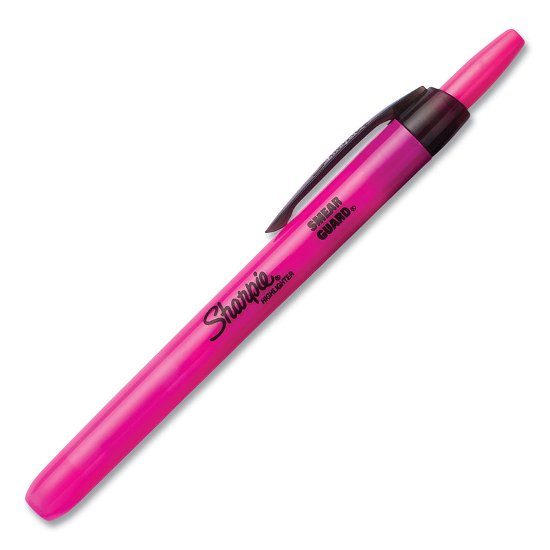 Sharpie Retractable Highlighters, Fluorescent Pink Ink, Chisel Tip, Pink/Black Barrel, Dozen