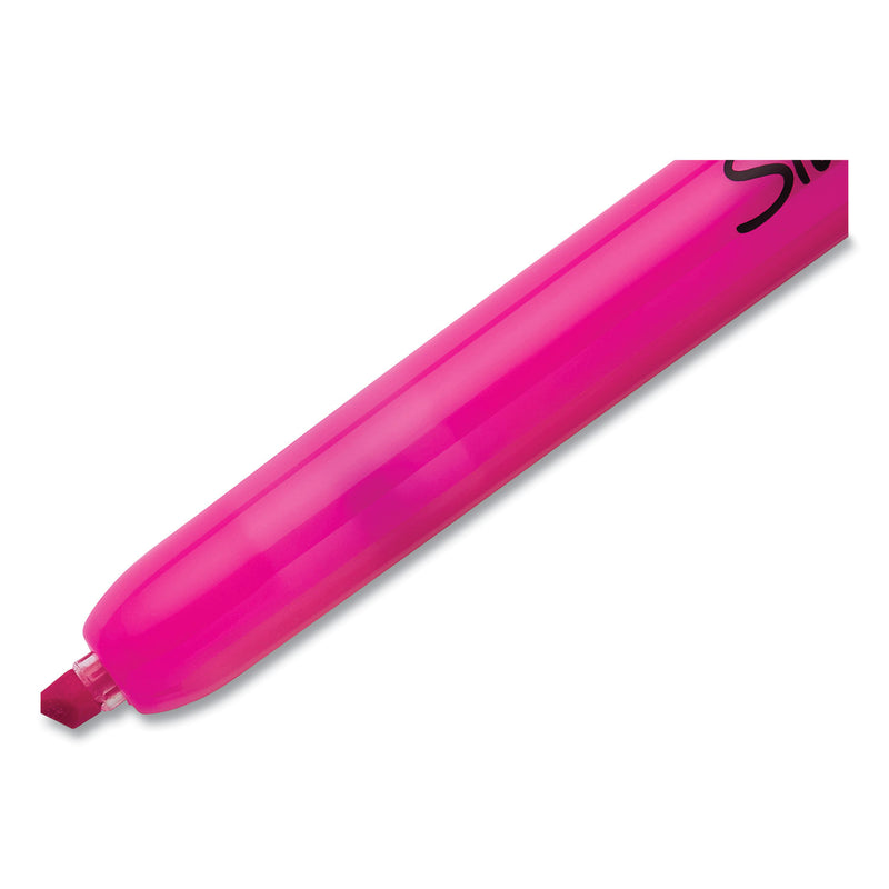 Sharpie Retractable Highlighters, Fluorescent Pink Ink, Chisel Tip, Pink/Black Barrel, Dozen