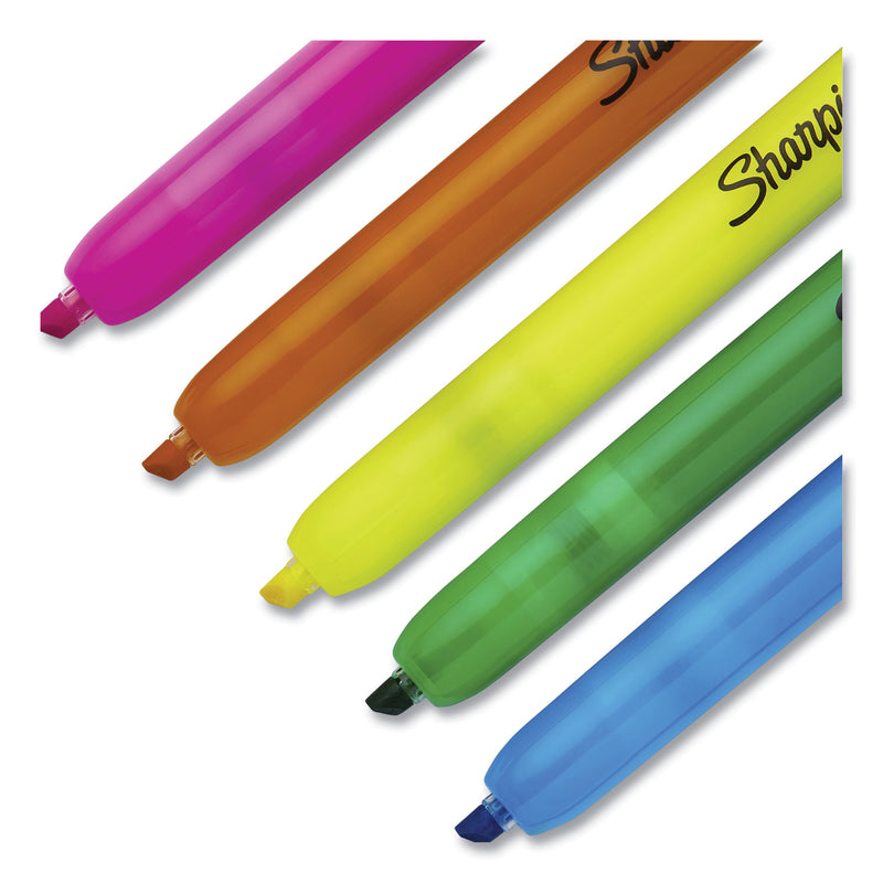 Sharpie Retractable Highlighters with Storage Pouch, Assorted Ink Colors, Chisel Tip, Assorted Barrel Colors, 8/Set