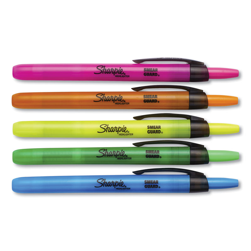 Sharpie Retractable Highlighters with Storage Pouch, Assorted Ink Colors, Chisel Tip, Assorted Barrel Colors, 8/Set