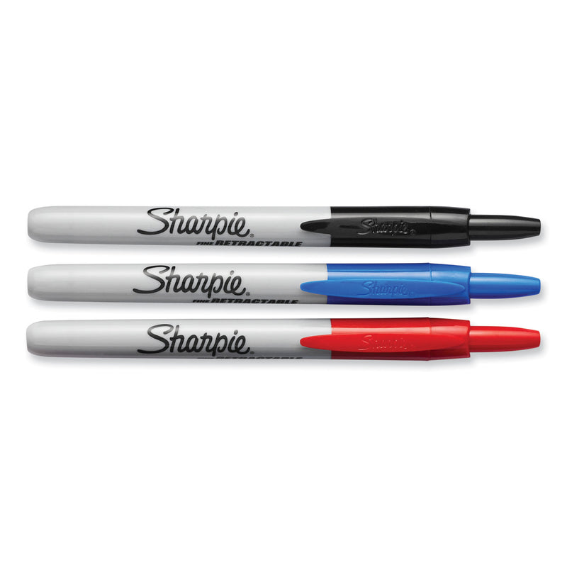 Sharpie Retractable Permanent Marker, Fine Bullet Tip, Assorted Colors, 3/Set