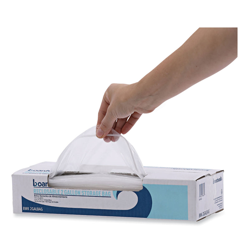 Boardwalk Reclosable Food Storage Bags, 2 gal, 1.75 mil, 13" x 15", Clear, 100/Box