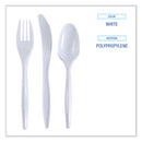 Boardwalk Three-Piece Cutlery Kit, Fork/Knife/Teaspoon, Polypropylene, White, 250/Carton