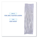 Boardwalk Four-Piece Cutlery Kit, Fork/Knife/Napkin/Teaspoon, Heavyweight, White, 250/Carton