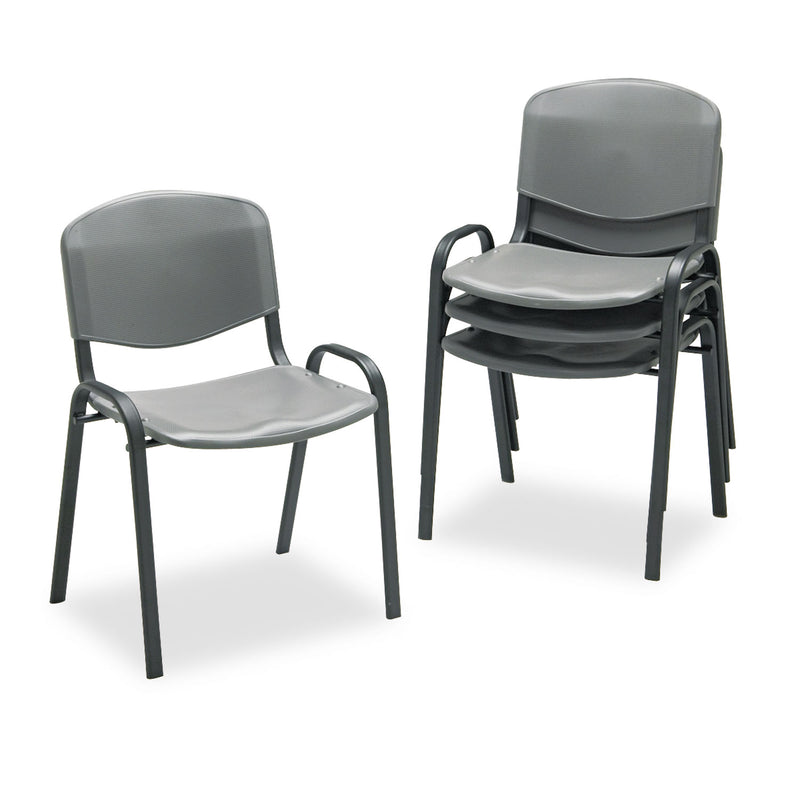 Safco Stacking Chair, Supports Up to 250 lb, Charcoal Seat/Back, Black Base, 4/Carton
