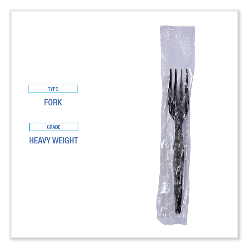 Boardwalk Heavyweight Wrapped Polystyrene Cutlery, Fork, Black, 1,000/Carton