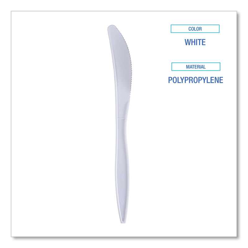 Boardwalk Mediumweight Wrapped Polypropylene Cutlery, Knives, White, 1,000/Carton