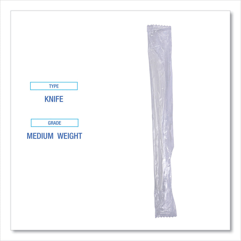 Boardwalk Mediumweight Wrapped Polypropylene Cutlery, Knives, White, 1,000/Carton