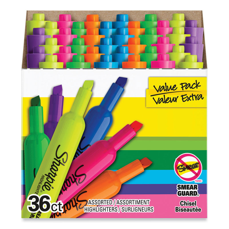 Sharpie Tank Style Highlighters, Assorted Ink Colors, Chisel Tip, Assorted Barrel Colors, 36/Pack