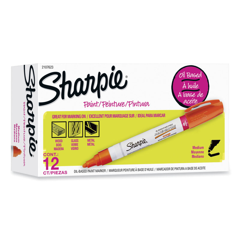 Sharpie Permanent Paint Marker, Medium Bullet Tip, Orange, 12/Pack