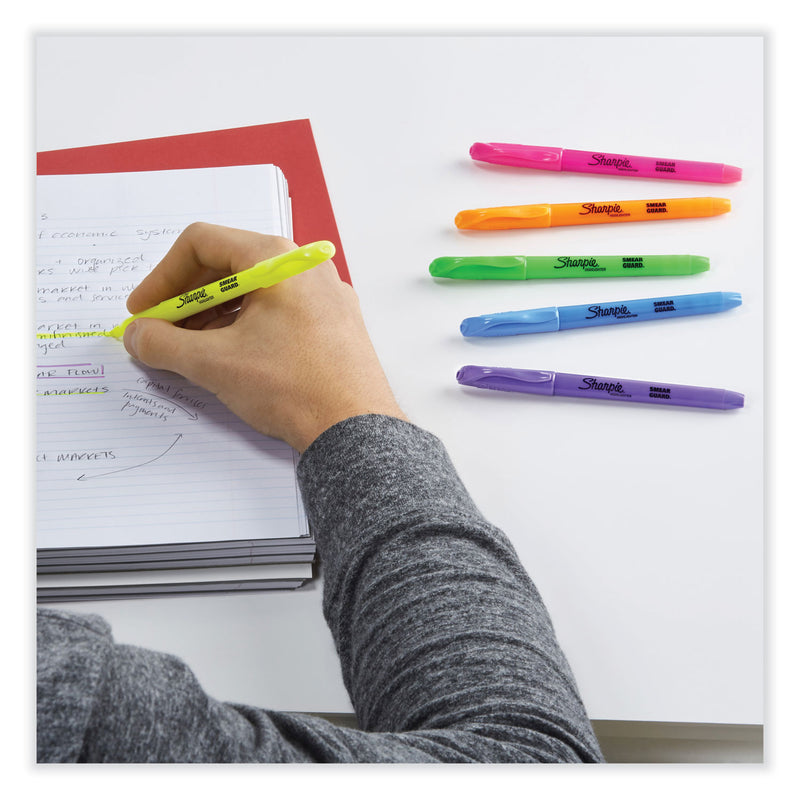 Sharpie Pocket Style Highlighters, Assorted Ink Colors, Chisel Tip, Assorted Barrel Colors, 5/Set
