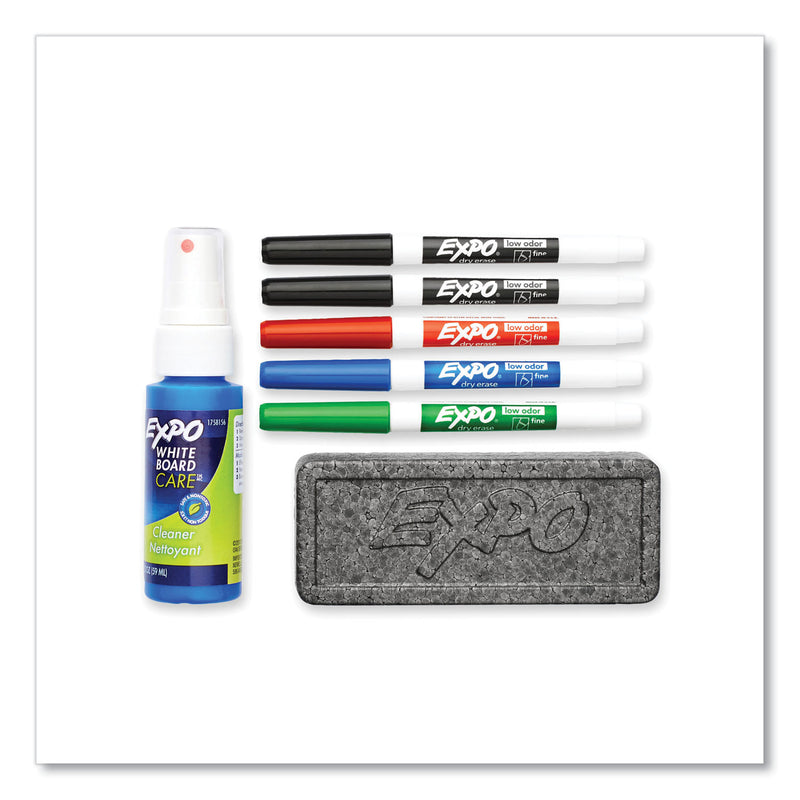 EXPO Dry Erase Marker, Eraser and Cleaner Kit, Fine Bullet Tip, Assorted Colors, 5/Set