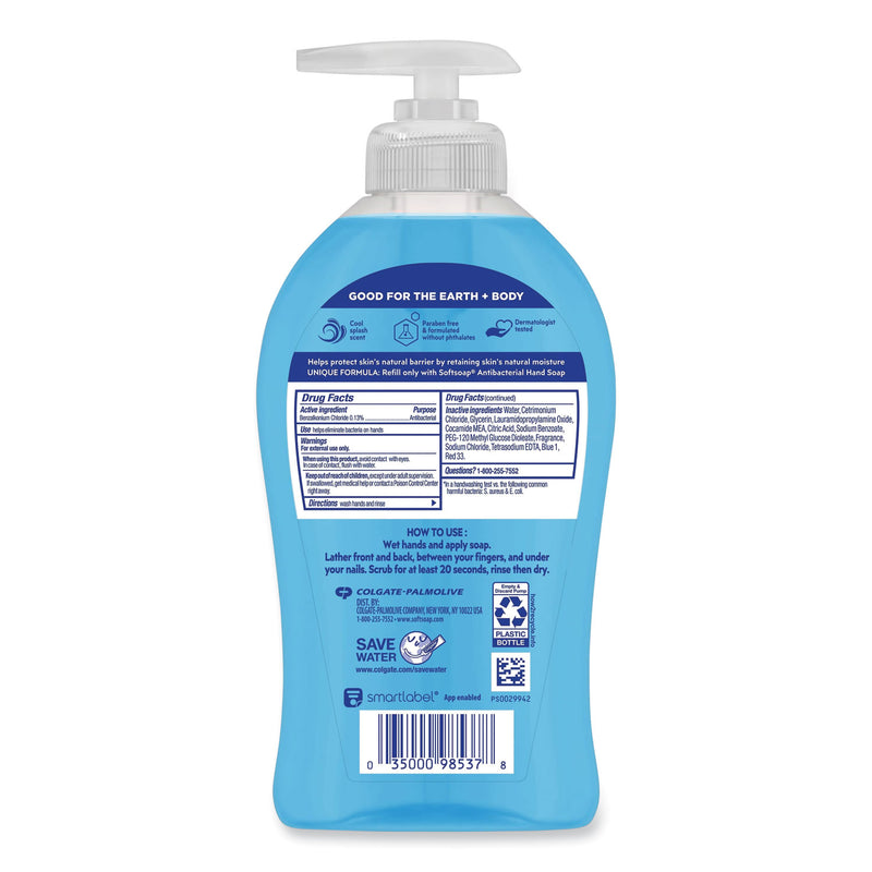 Softsoap Antibacterial Hand Soap, Cool Splash, 11.25 oz Pump Bottle, 6/Carton