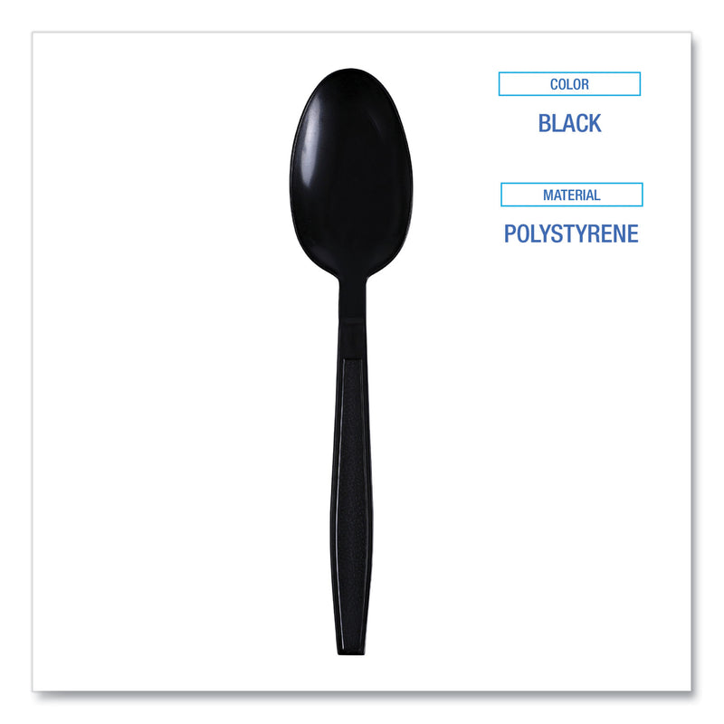 Boardwalk Heavyweight Wrapped Polypropylene Cutlery, Teaspoon, Black, 1,000/Carton