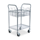 Safco Dual-Purpose Wire Mail and Filing Cart, Metal, 1 Shelf, 1 Bin, 26.75" x 18.75" x 38.5", Metallic Gray