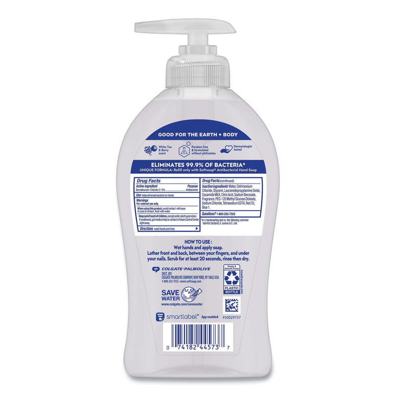 Softsoap Antibacterial Hand Soap, White Tea and Berry Fusion, 11.25 oz Pump Bottle, 6/Carton
