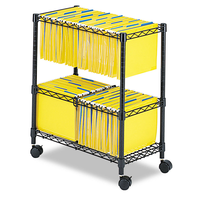 Safco Two-Tier Rolling File Cart, Metal, 3 Bins, 25.75" x 14" x 29.75", Black