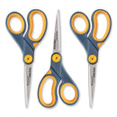 Westcott Non-Stick Titanium Bonded Scissors, 8" Long, 3.25" Cut Length, Gray/Yellow Straight Handles, 3/Pack