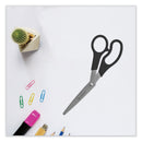 Westcott Value Line Stainless Steel Shears, 8" Long, 3.5" Cut Length, Black Offset Handles, 3/Pack