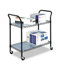 Safco Wire Utility Cart, Metal, 2 Shelves, 400 lb Capacity, 43.75" x 19.25" x 40.5", Black