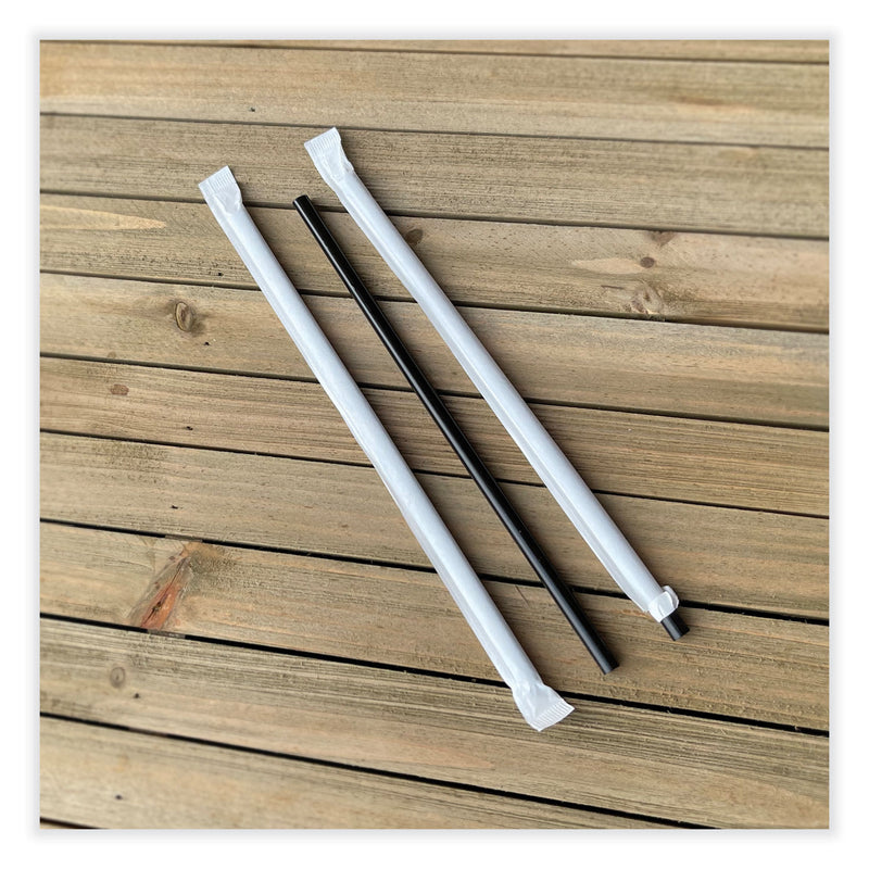 Boardwalk Wrapped Jumbo Straws, 7.75", Polypropylene, Black, 250/Pack, 50 Packs/Carton
