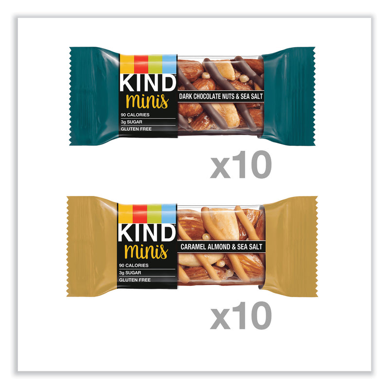 KIND Minis, Dark Chocolate Nuts and Sea Salt/Caramel Almond and Sea Salt, 0.7 oz, 20/Pack