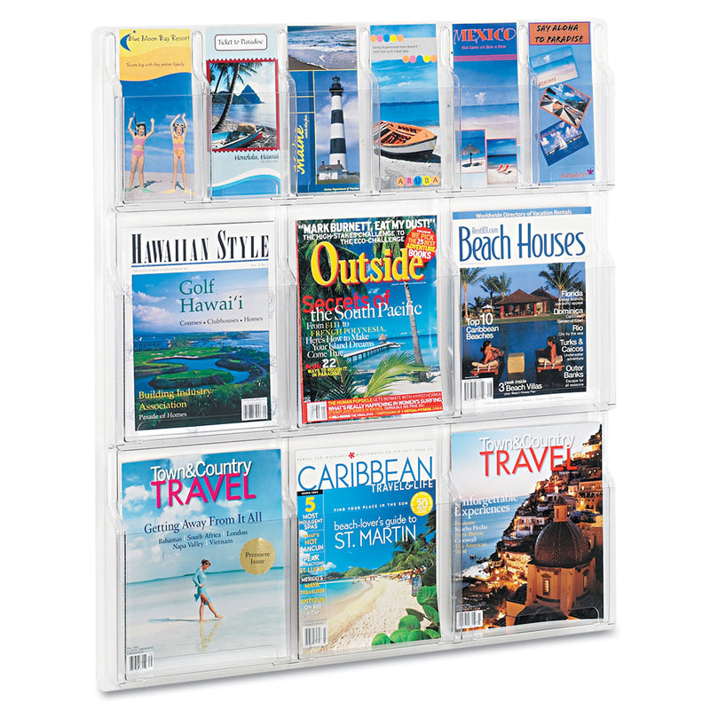 Safco Reveal Clear Literature Displays, 12 Compartments, 30w x 2d x 34.75h, Clear