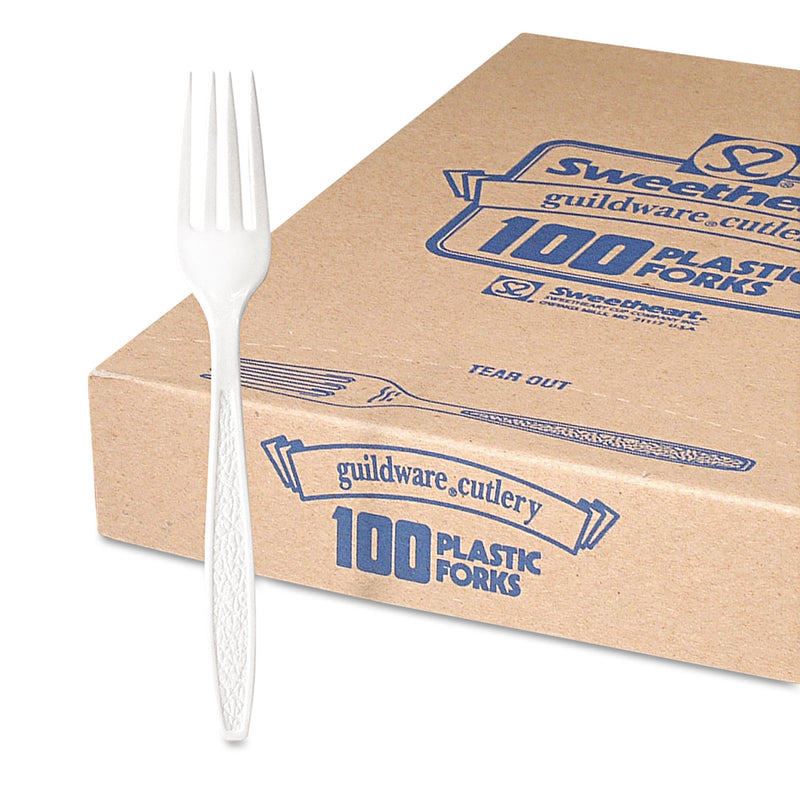 Dart Guildware Heavyweight Plastic Forks, White, 100/Box, 10 Boxes/Carton