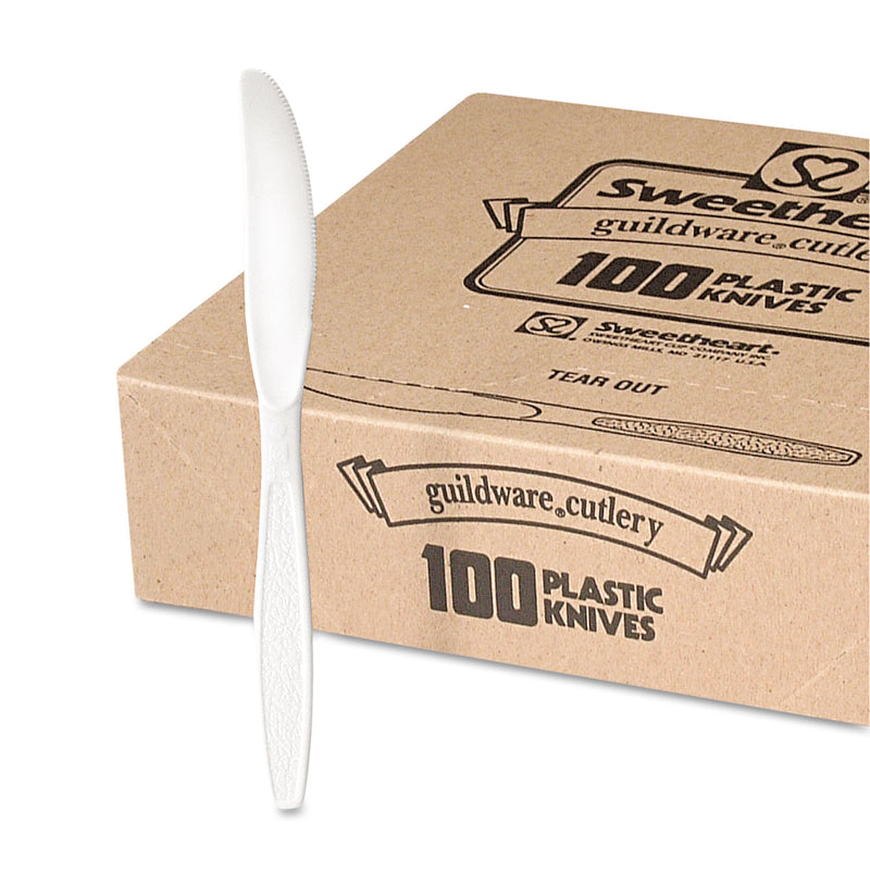 Dart Guildware Heavyweight Plastic Knives, White, 100/Box, 10 Boxes/Carton