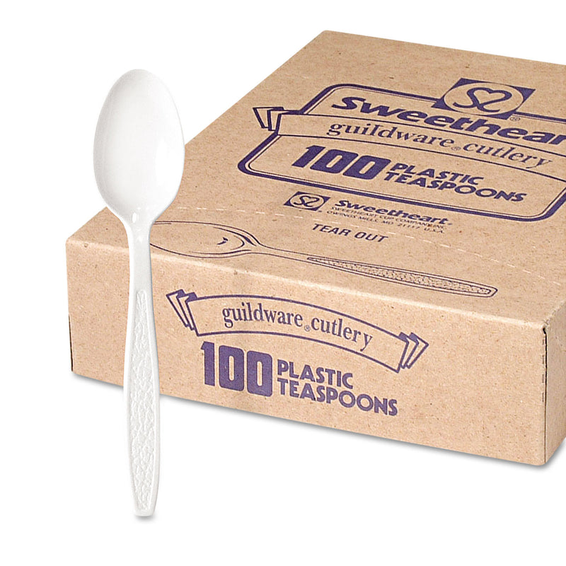 Dart Guildware Heavyweight Plastic Teaspoons, White, 100/Box, 10 Boxes/Carton