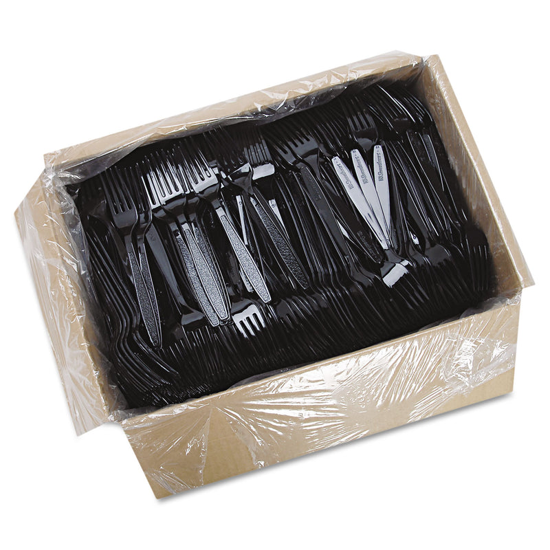 Dart Guildware Heavyweight Plastic Forks, Black, 1000/Carton