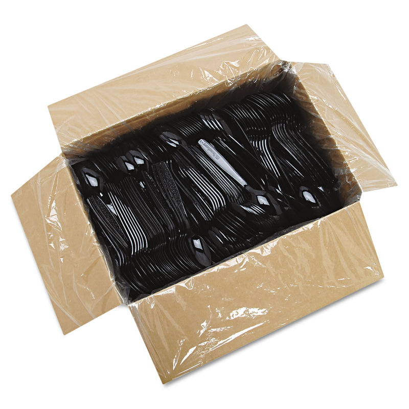Dart Guildware Heavyweight Plastic Teaspoons, Black, 1000/Carton