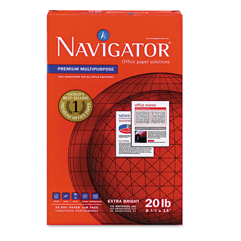 Navigator Premium Multipurpose Copy Paper, 97 Bright, 20 lb Bond Weight, 8.5 x 14, White, 500 Sheets/Ream, 10 Reams/Carton