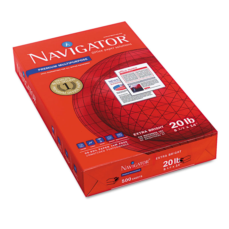 Navigator Premium Multipurpose Copy Paper, 97 Bright, 20 lb Bond Weight, 8.5 x 14, White, 500 Sheets/Ream, 10 Reams/Carton