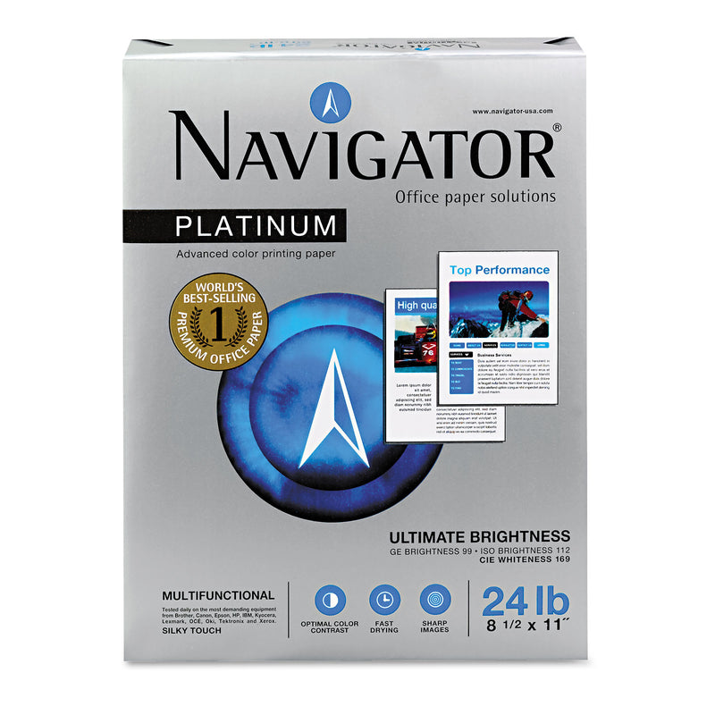 Navigator Platinum Paper, 99 Bright, 24 lb Bond Weight, 8.5 x 11, White, 500 Sheets/Ream, 5 Reams/Carton