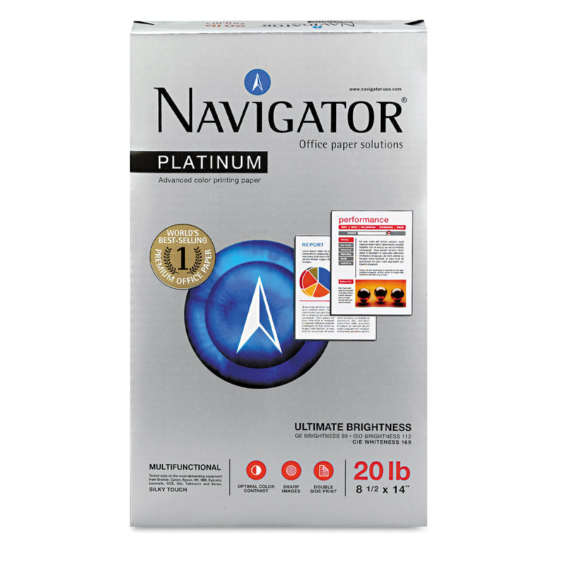 Navigator Platinum Paper, 99 Bright, 20 lb Bond Weight, 8.5 x 14, White, 500 Sheets/Ream, 10 Reams/Carton