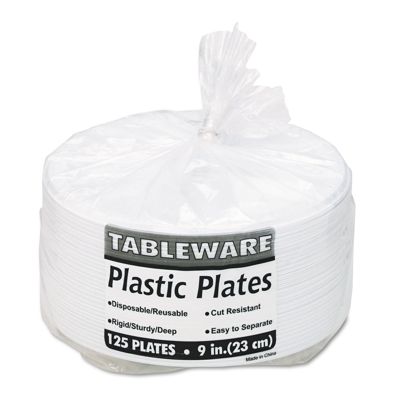 Tablemate Plastic Dinnerware, Compartment Plates, 9" dia, White, 125/Pack